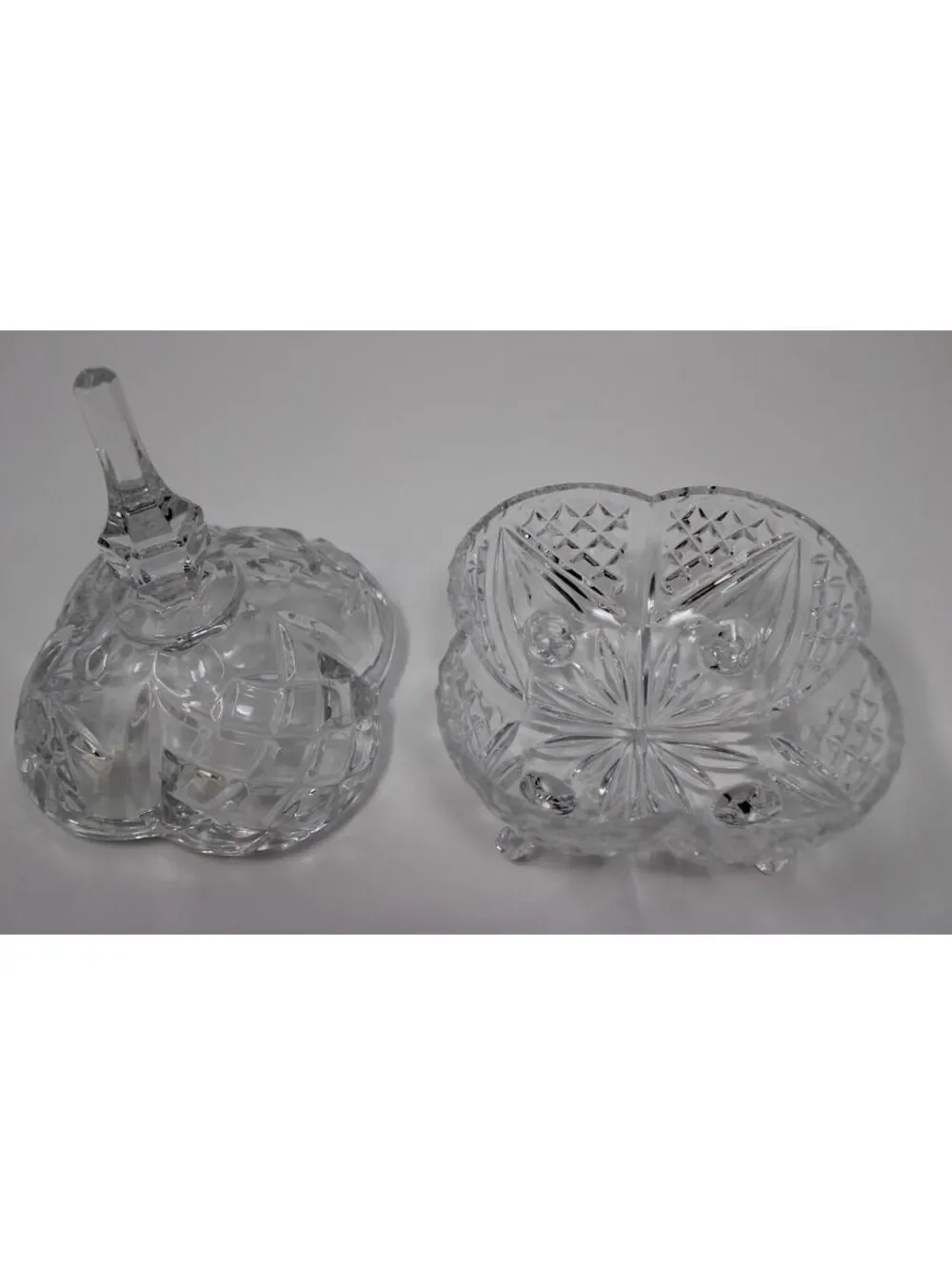 Vintage Cut Crystal Covered Candy Dish Footed Pedestal Bowl with Finial Lid